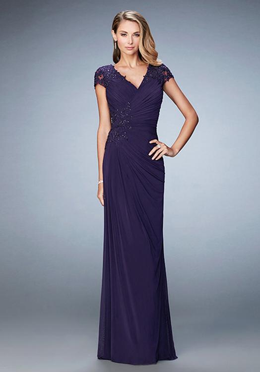 La Femme - Ruched Cap Sleeves Beaded Evening Dress 21860 - 1 Pc Deep Teal in Size 10 Available CCSALE 8 / Plum