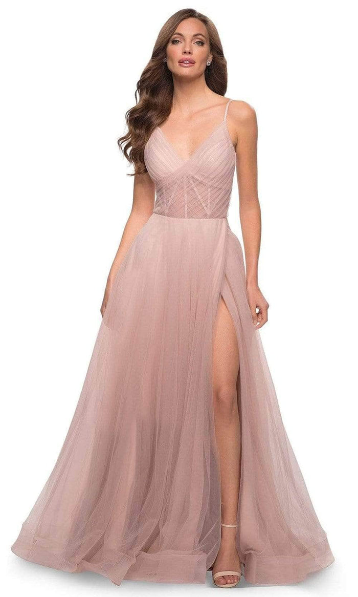 La Femme - Ruched V-Neck Prom Gown 29076SC - 1 pc Dusty Mauve In Size 6 Available CCSALE 6 / Dusty Mauve