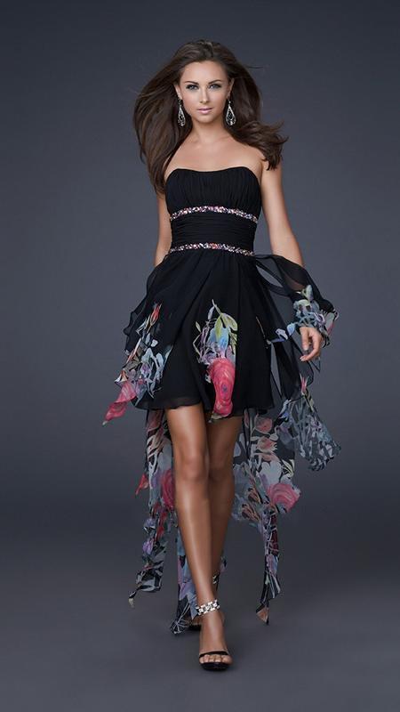 La Femme - Semi-Sweetheart Ruffled Back Overlay A-Line Dress 16289SC - 1 pc Black In Size 6 Available CCSALE 6 / Black