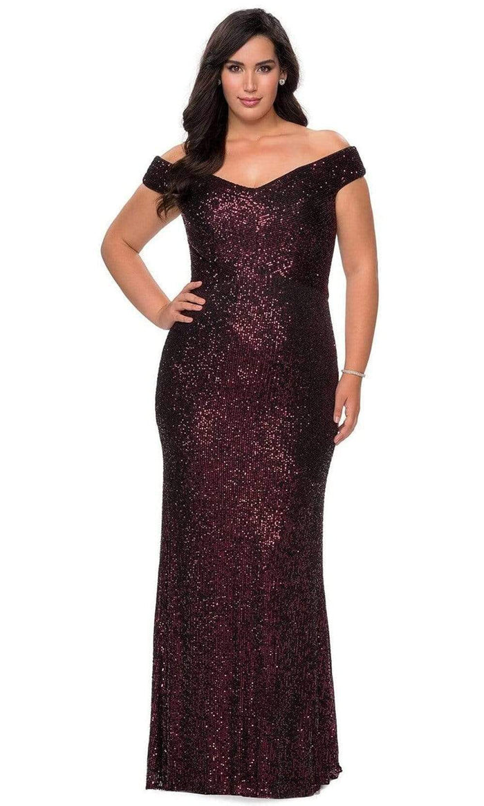 La Femme - Sequined Off-Shoulder Sheath Dress 28795SC - 1 pc Wine In Size 18W Available CCSALE 18W / Wine