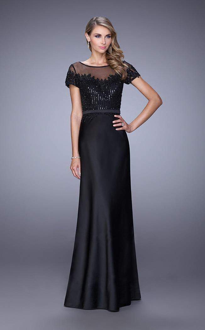 La Femme - Sheer Embellished Bateau Evening Dress 21662 - 1 pc Black In Size 12 Available CCSALE 12 / Black