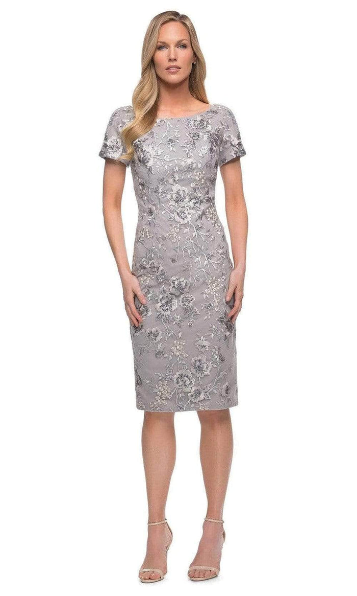 La Femme - Short Sleeve Embroidered Dress 29824SC Mother of the Bride Dresses 2 / Silver