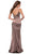 La Femme - Sleeveless V-Neck Fitted Satin Long Dress 29960SC - 1 pc Nude In Size 4 Available CCSALE 4 / Nude