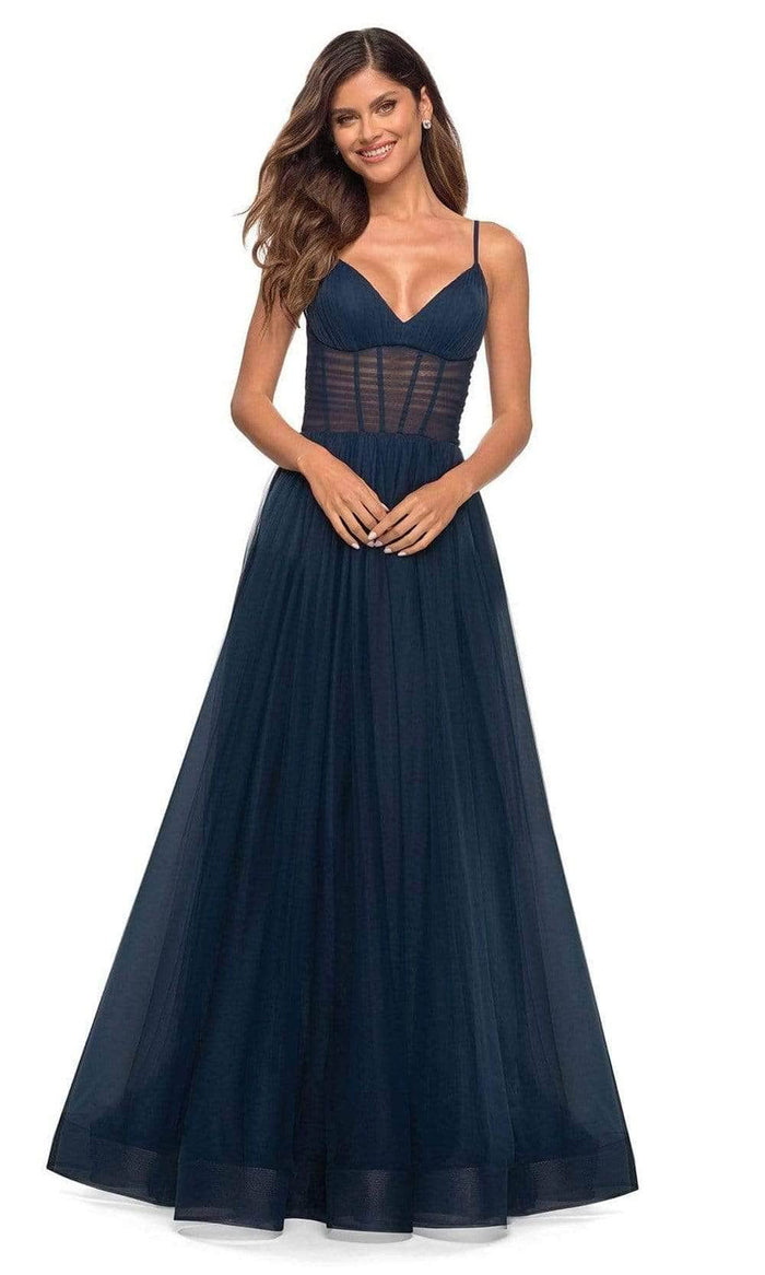 La Femme - Spaghetti Strap A-Line Prom Gown 30334SC - 1 pc Navy In Size 6 Available CCSALE 6 / Navy