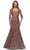 La Femme - Square Neck Lace Embroidered Mermaid Gown 28033SC CCSALE 12 / Cocoa