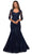 La Femme - Square Neck Lace Embroidered Mermaid Gown 28033SC CCSALE 12 / Navy