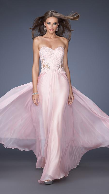 La Femme Strapless Chiffon Prom Dress 19730 CCSALE 0 / Cotton Candy Pink