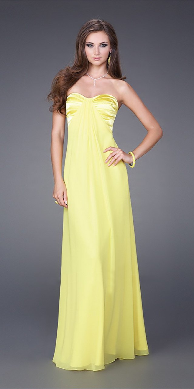 La Femme - Sweetheart Chiffon Dress in Yellow 14589SC - 1 pc Yellow in Size 8 Available CCSALE 8 / Yellow