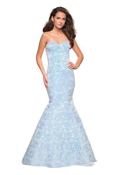 La Femme - Sweetheart Floral Jacquard Trumpet Gown 26975 - 1 pc Light Blue In Size 16 Available CCSALE 16 / Light Blue