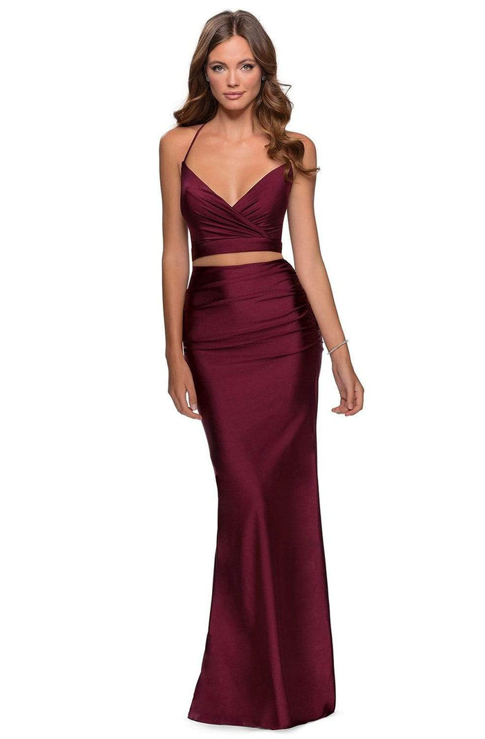 La Femme - Two Piece Strappy Back Sheath Dress 28473SC - 1 pc Dark Berry In Size 0 Available CCSALE 0 / Dark Berry