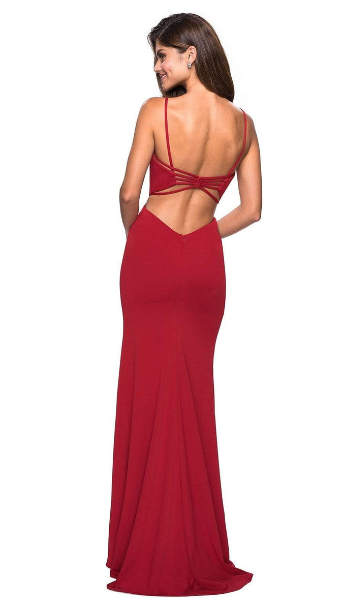 La Femme - V-Neck Strappy Open Back Evening Dress 27516SC - 1 pc Royal ...