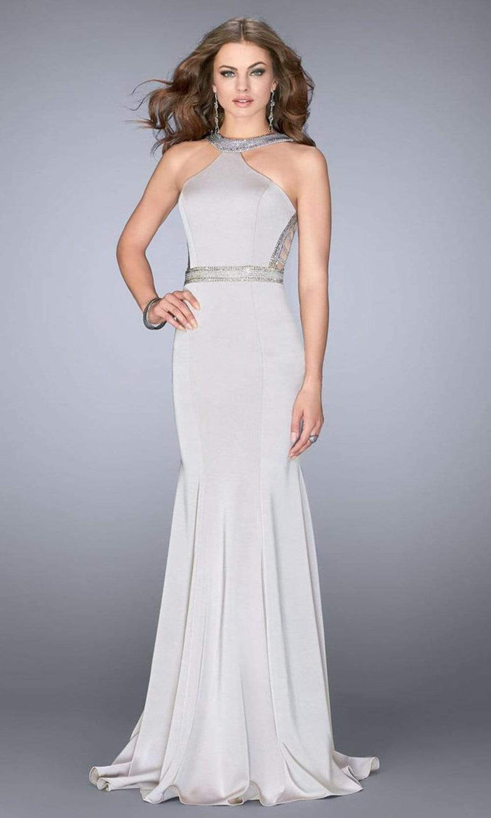 La Femme - Yoke Halter Neck Long Mermaid Gown 24485SC - 1 pc Silver In Size 8 Available CCSALE 8 / Silver