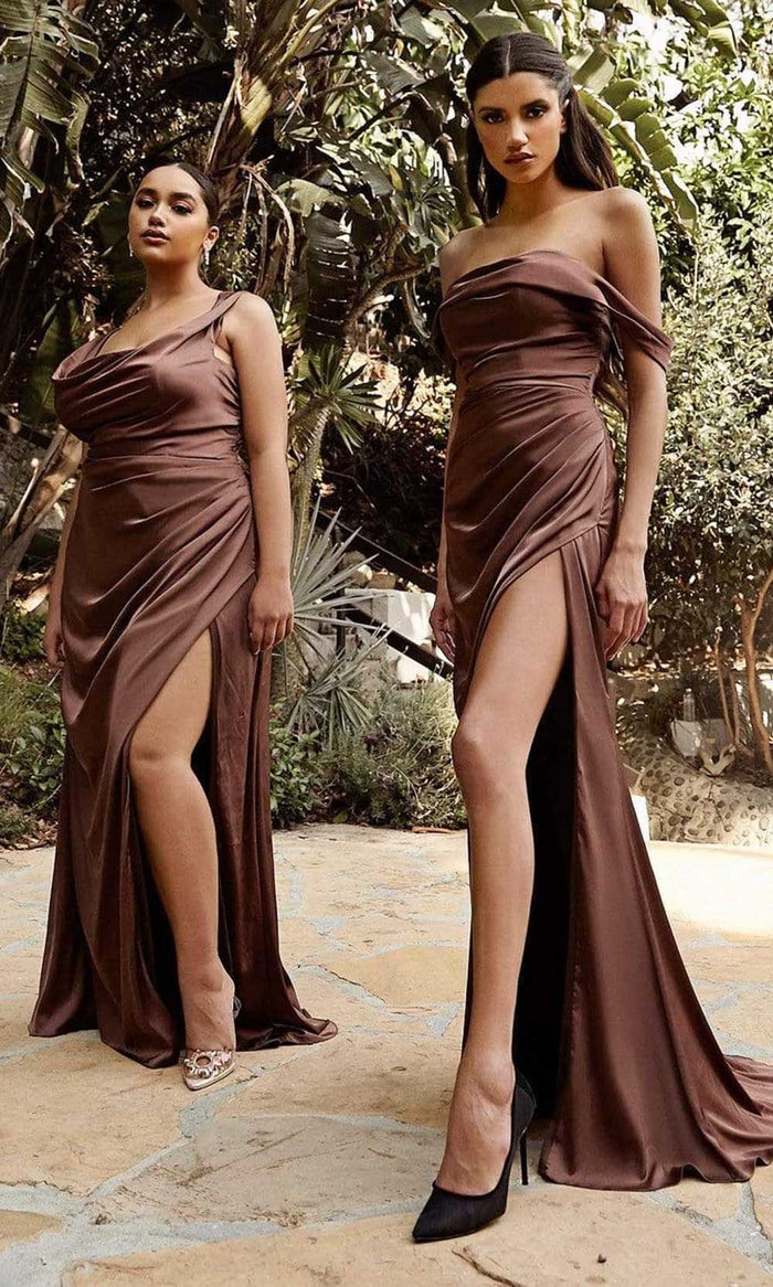 Ladivine 7488 - Draped Off Shoulder Prom Dress Prom Dresses 2 / Mahogany