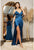 Ladivine BD109 - Draped Prom Dress with Slit Prom Dresses XS / Royal