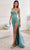 Ladivine CD254 - Cowl Corset Dress with Slit Prom Dresses 2 / Sea Mist