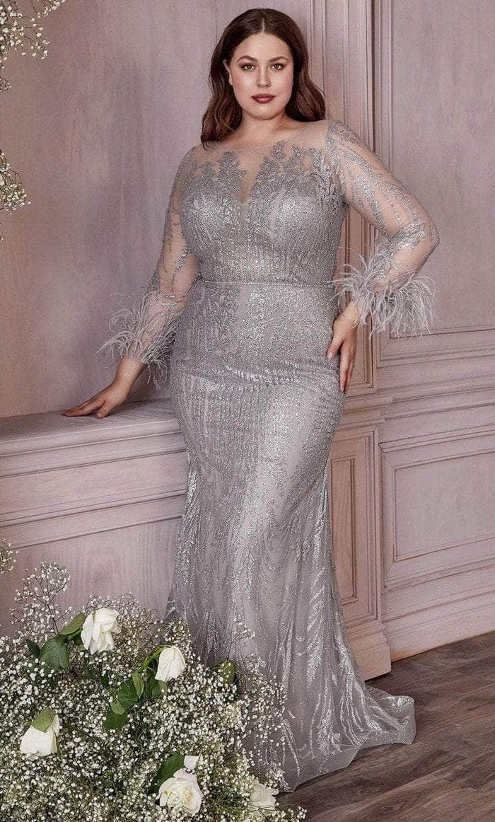 Ladivine - Long Sleeve Trumpet Evening Gown CB090C - 1 pc Silver In Size 20 Available CCSALE 20 / Silver