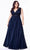 Ladivine S7201 - Lace Appliqued V-Neck Evening Gown Special Occasion Dress 16 / Navy