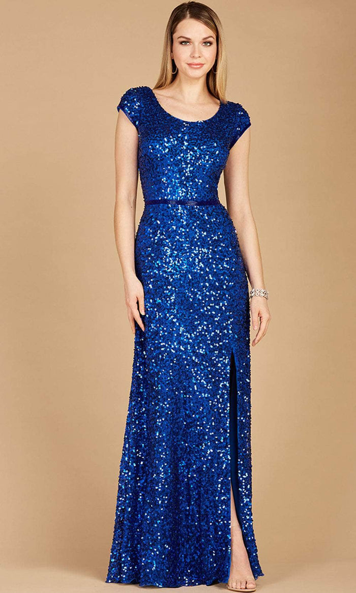 Lara Dresses 29322 - Cap Sleeved Sequined Gown Special Occasion Dress 0 / Saphhire