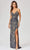 Lara Dresses - 29373 V-Neck High Slit Embellished Fitted Dress Evening Dresses 0 / Navy/Gold