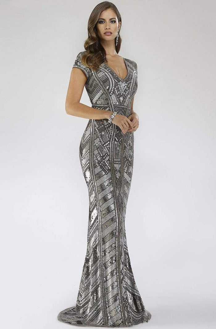 Lara Dresses - 29540 Short Sleeve Metallic Sequin Mermaid Dress ...