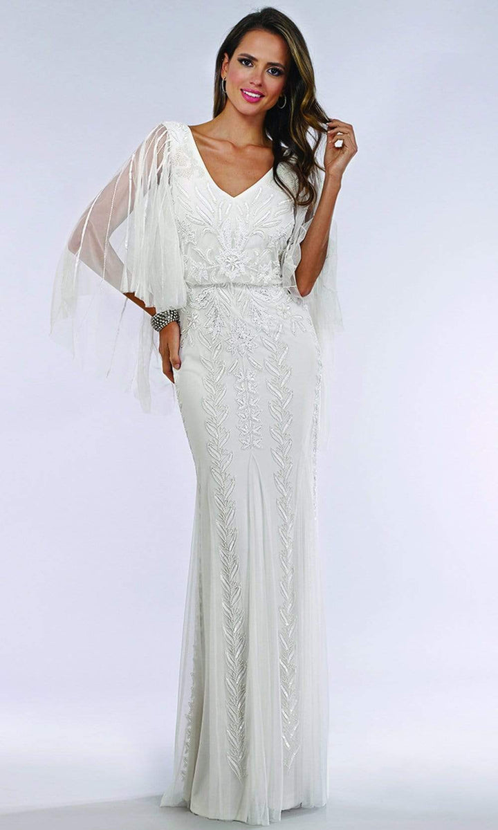 Lara Dresses - 51046 Sheer Cape Sleeve Embellished Sheath Bridal Dress ...