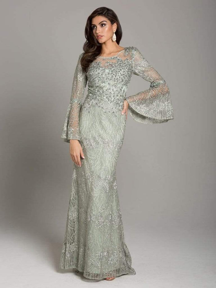 Lara Dresses - Embellished Lace Mermaid Gown with Bell Sleeves 29887 CCSALE 12 / Sage