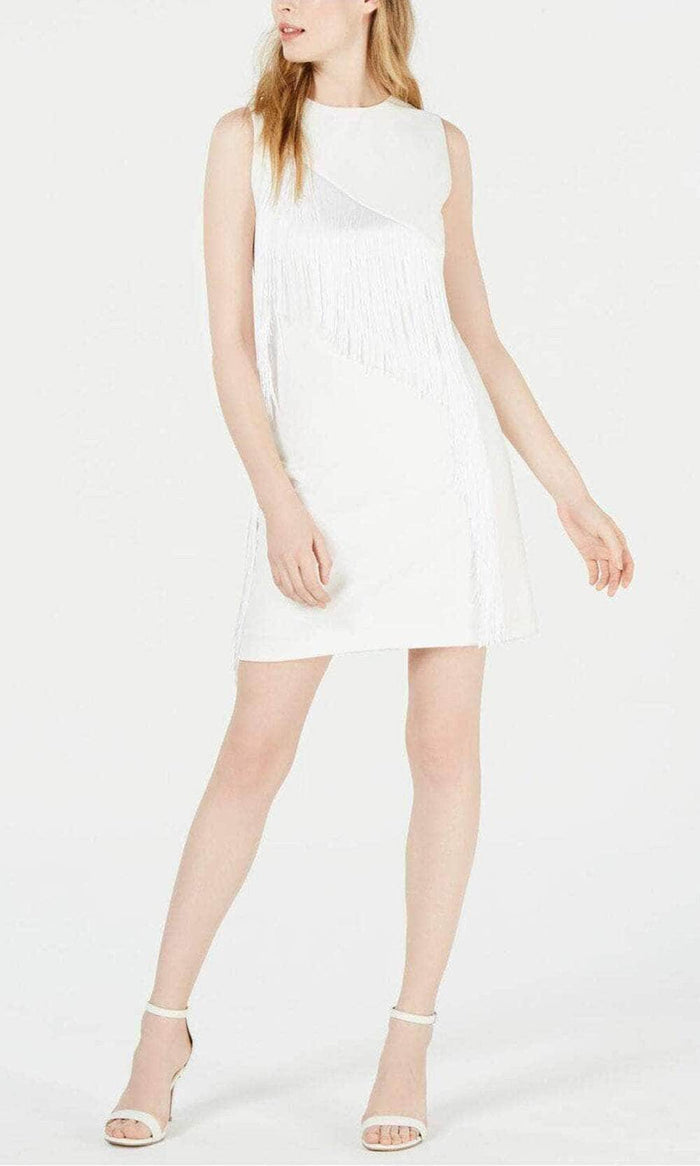 Laundry HP01W61 - Sleeveless Fringed Sheath Cocktail Dress Special Occasion Dress 0 / White