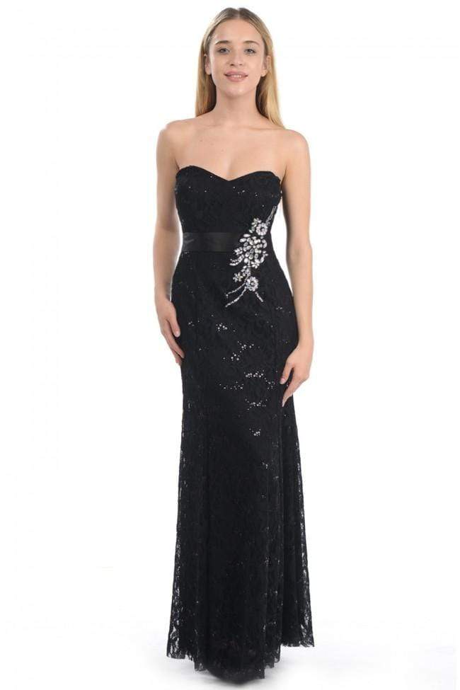 Lenovia - 5113 Strapless Sweetheart Sequined lace Dress Bridesmaid Dresses XS / Black