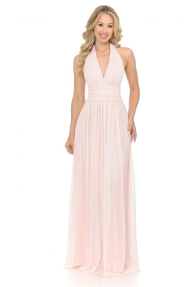 Lenovia - 5202 Ruched Plunging Halter A-Line Dress Bridesmaid Dresses XS / Blush/Pink