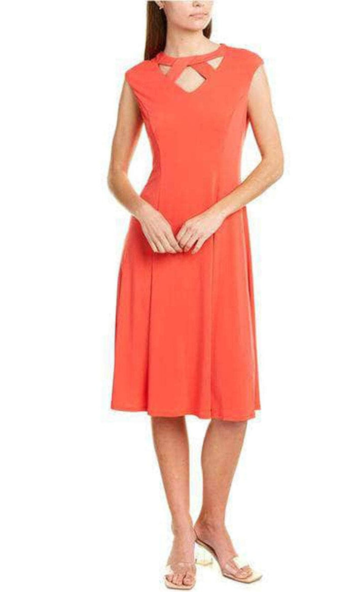 London Times T5736M - Sleeveless Cutout Neck Knee-Length Dress Holiday Dresses 4 / Coral