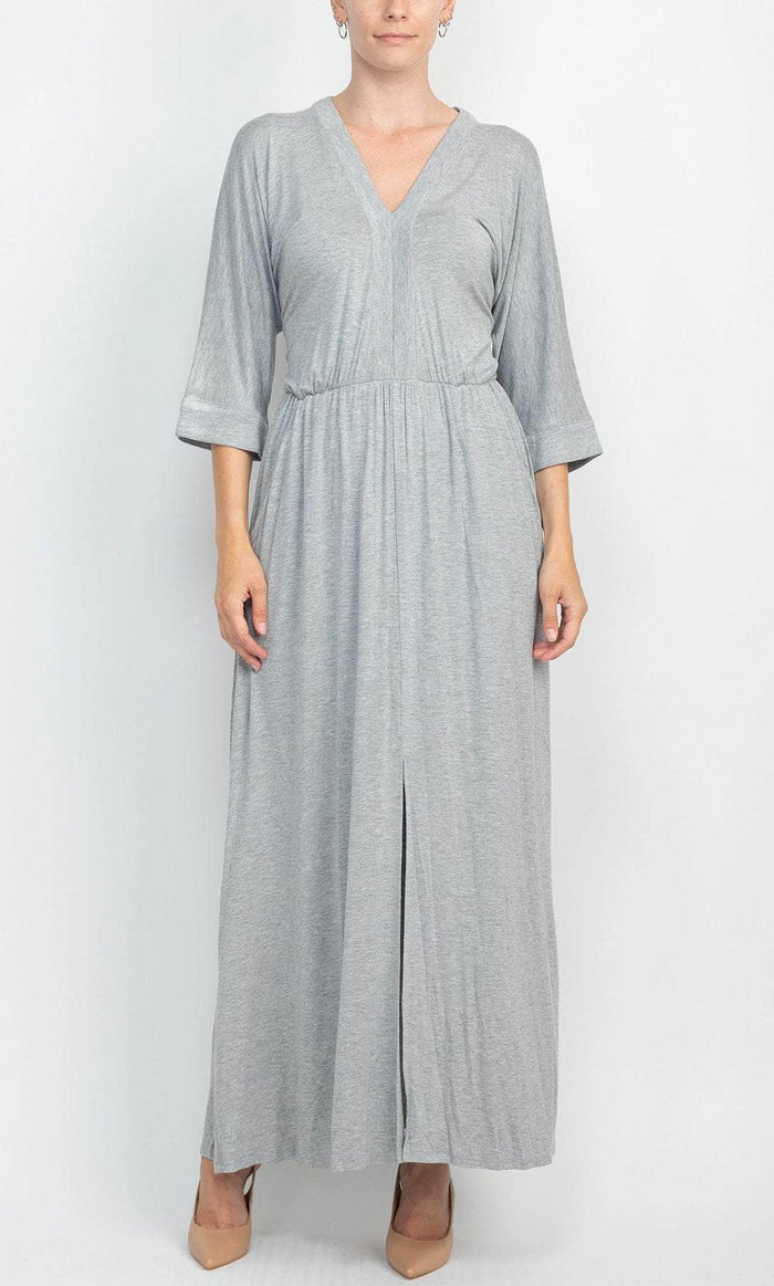 London Times T5856M - Modest Soft Fabric A-line Dress Casual Dresses M / Grey