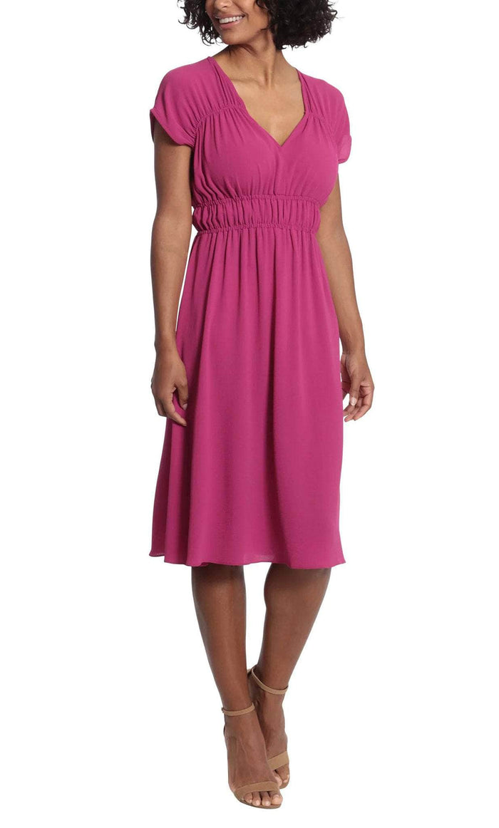 London Times T6099M - Knee Length Cap Sleeve Dress Cocktail Dresses 10 / Fuschia