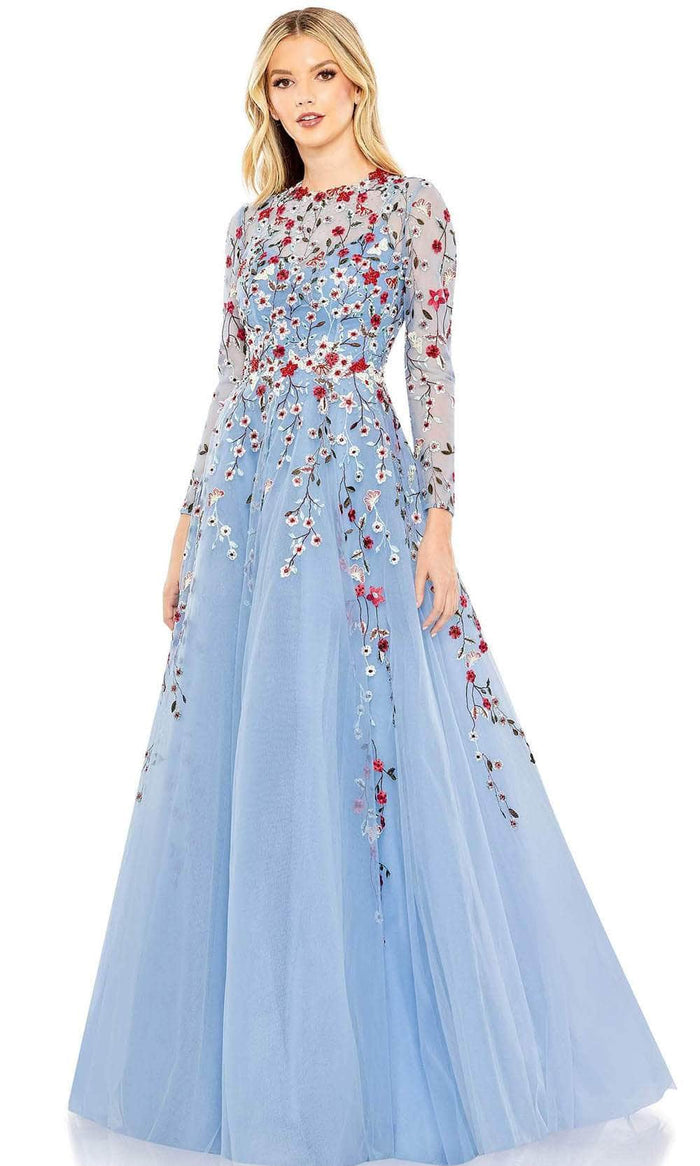 Mac Duggal 20334 - Floral Long Sleeve A-Line Dress Special Occasion Dress 2 / Blue Multi