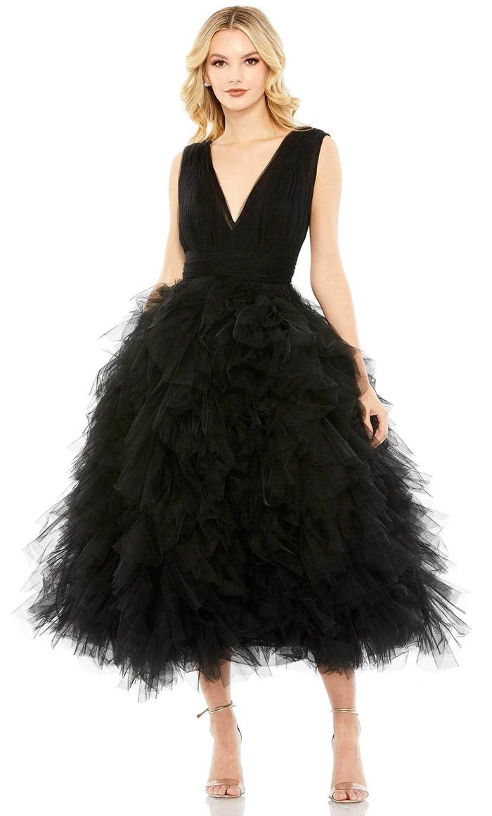 Mac Duggal 20411 - V-Neck Ruffled Prom Dress Holiday Dresses 2 / Black