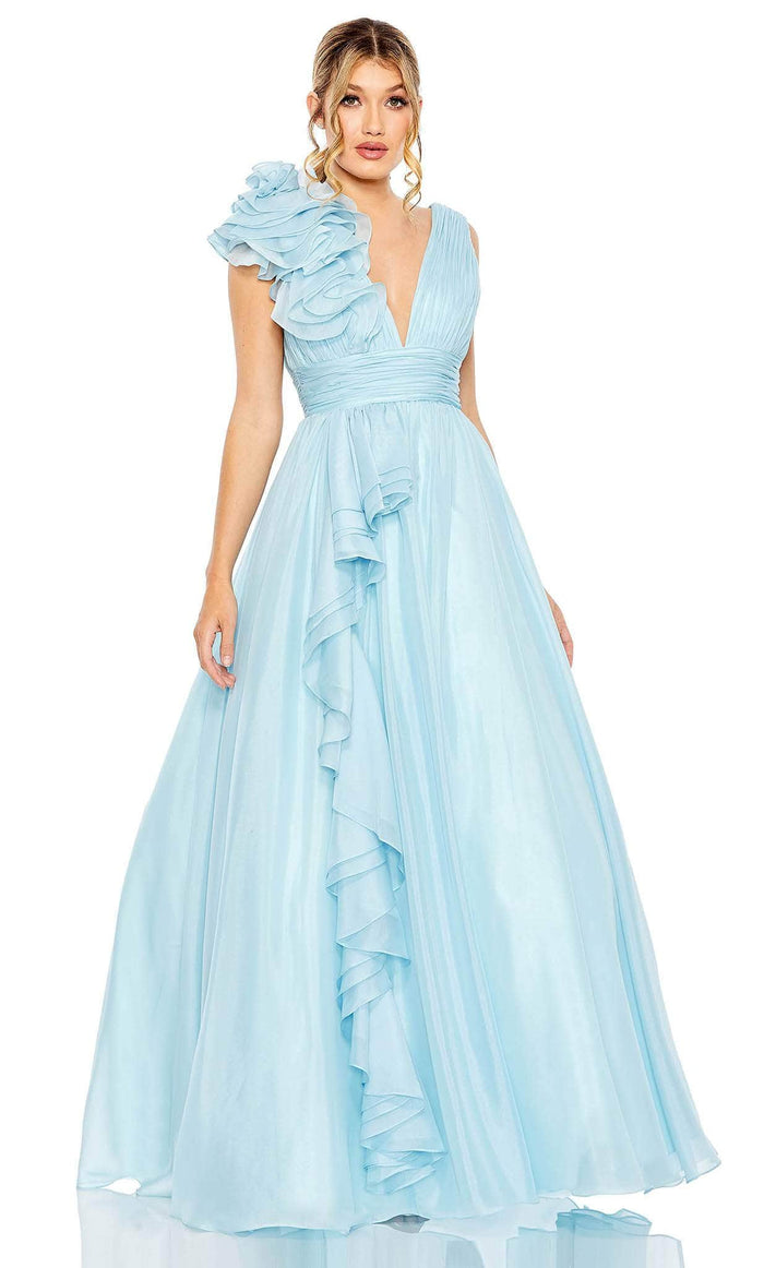 Mac Duggal 49772 - Ruffled Tulle Prom Dress Special Occasion Dress 0 / Powder Blue