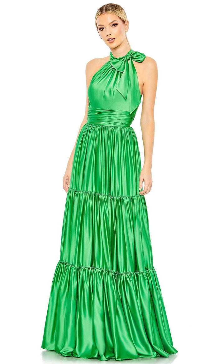 Mac Duggal 50658 - Halter Tiered Satin Gown Evening Dresses 0 / Spring Green