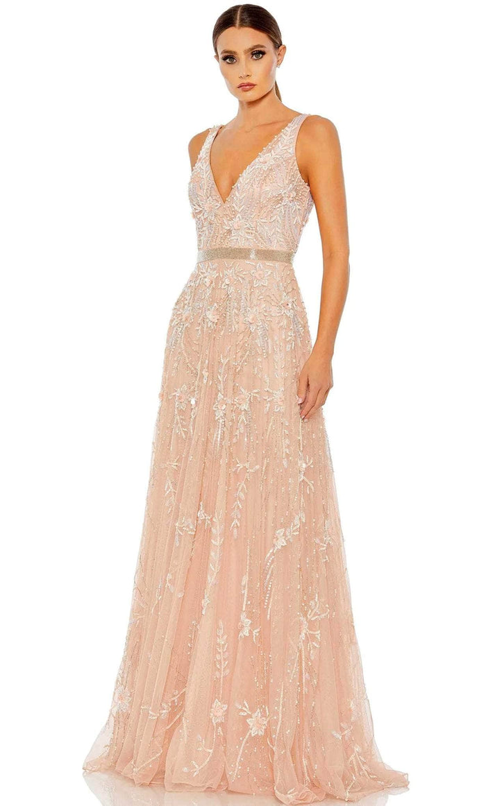 Mac Duggal 5215 - Bejeweled V-Neck Evening Gown Evening Dresses 0 / Blush