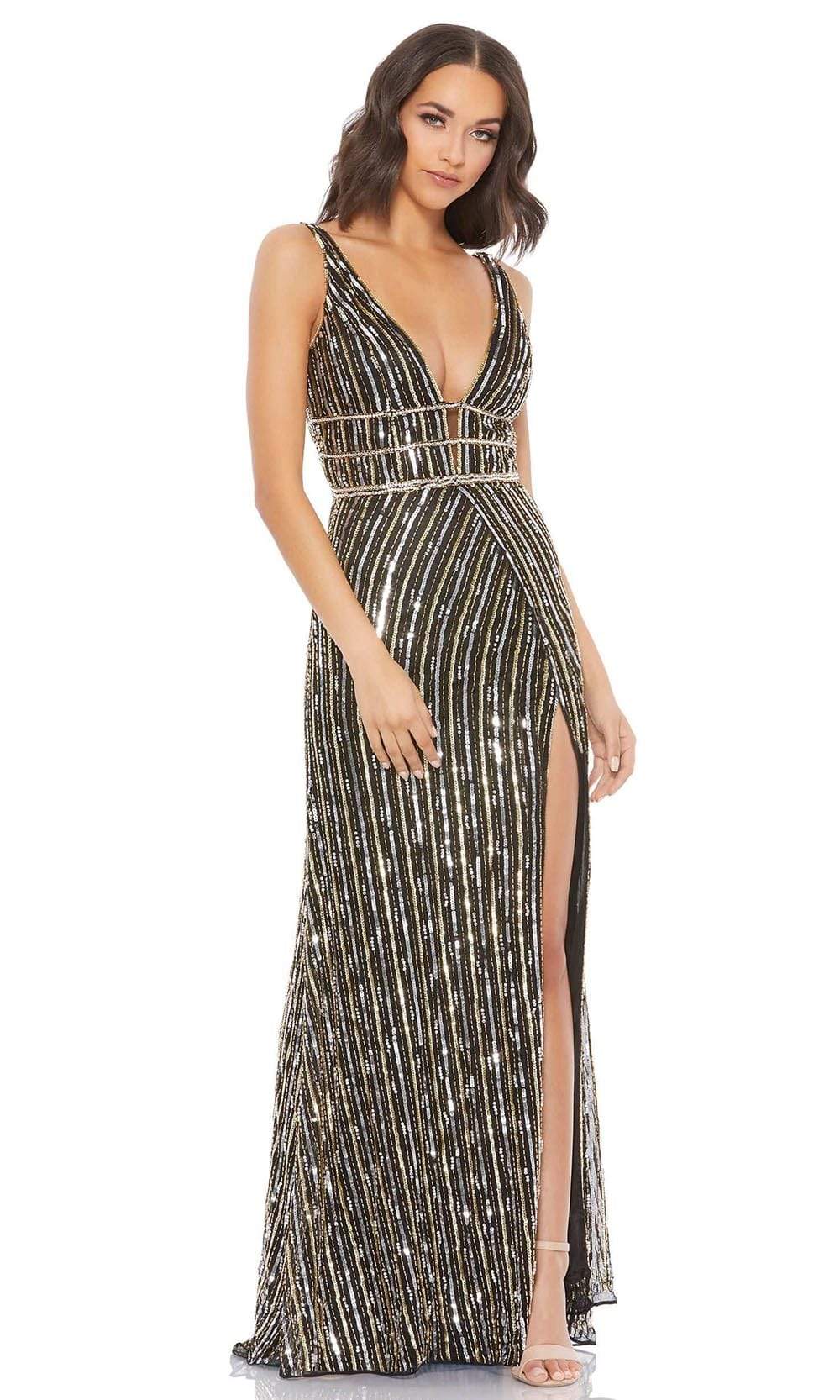 Mac Duggal - 5232 Sequin-Stripe High Slit Dress – Couture Candy