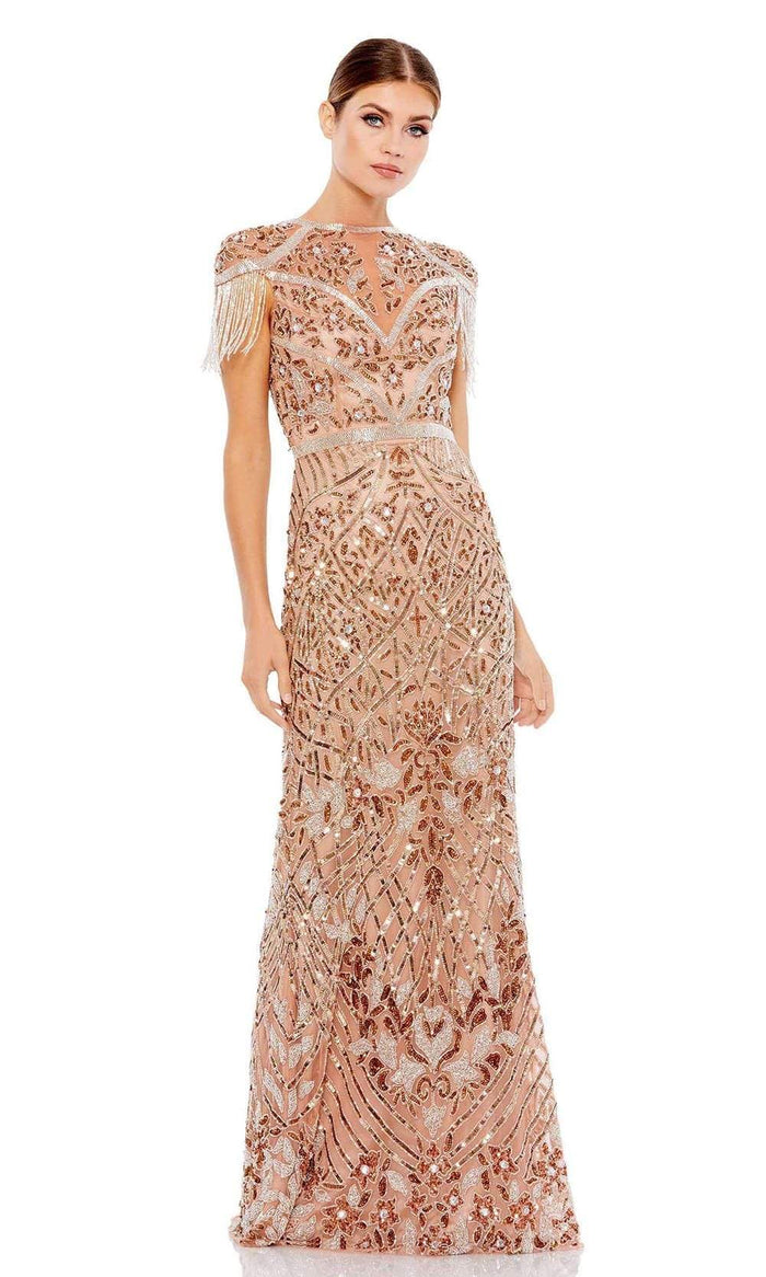 Mac Duggal - 5452 Contemporary Fringe Beaded Column Gown Mother of the Bride Dresess 4 / Copper