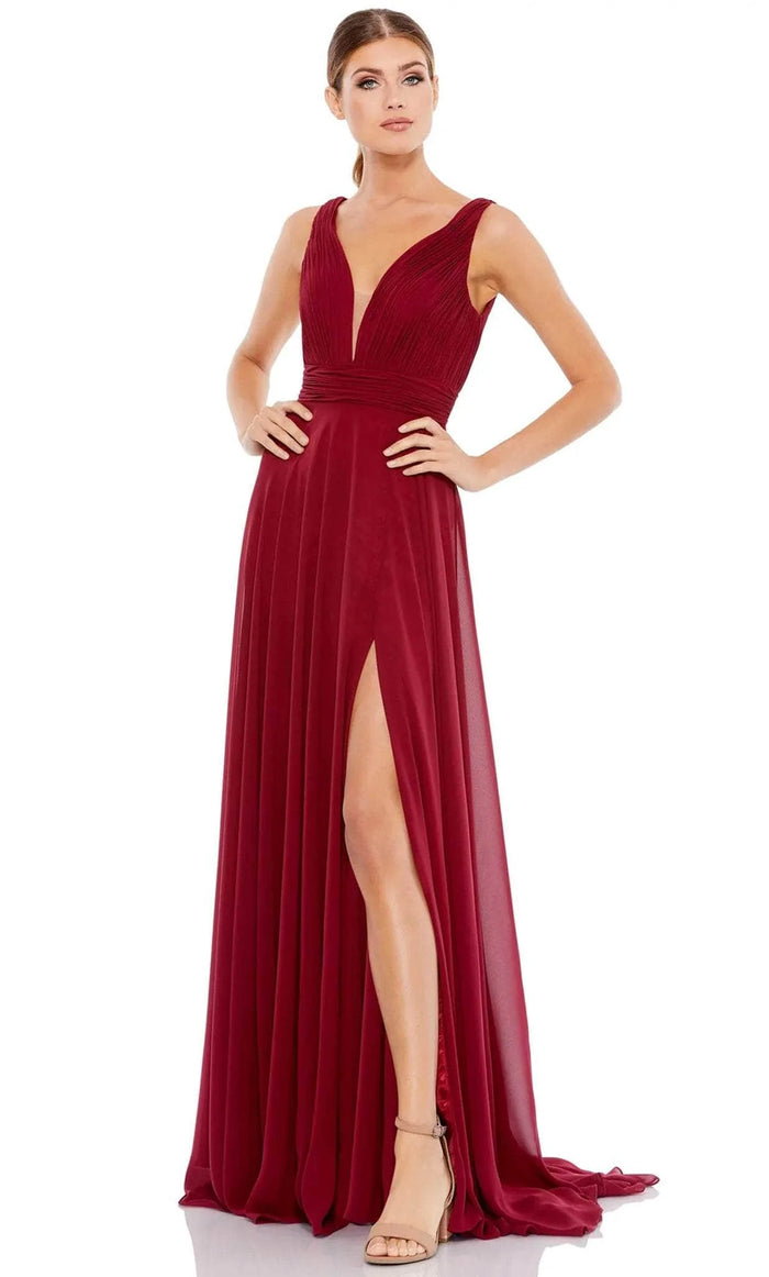 Mac Duggal 55249 - Ruched Waist Chiffon Dress Evening Dresses 0 / Burgundy