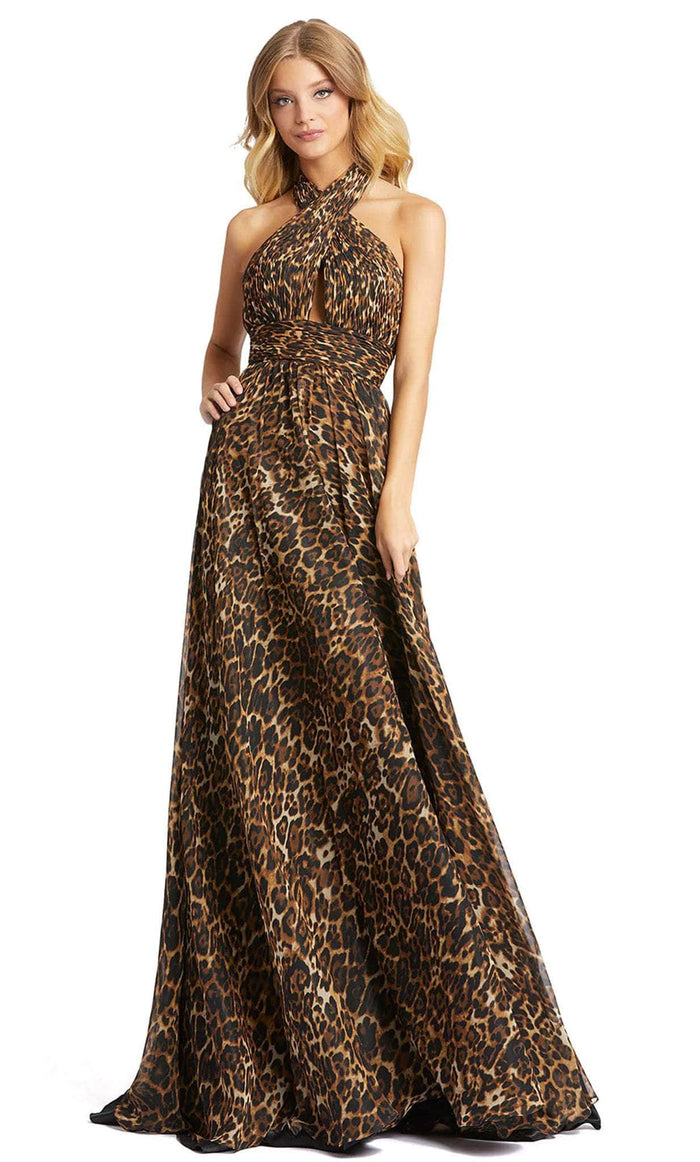 Mac Duggal 67360 - Bow Detail Animal Printed Halter Gown Military Ball 0 / Cheetahlicious