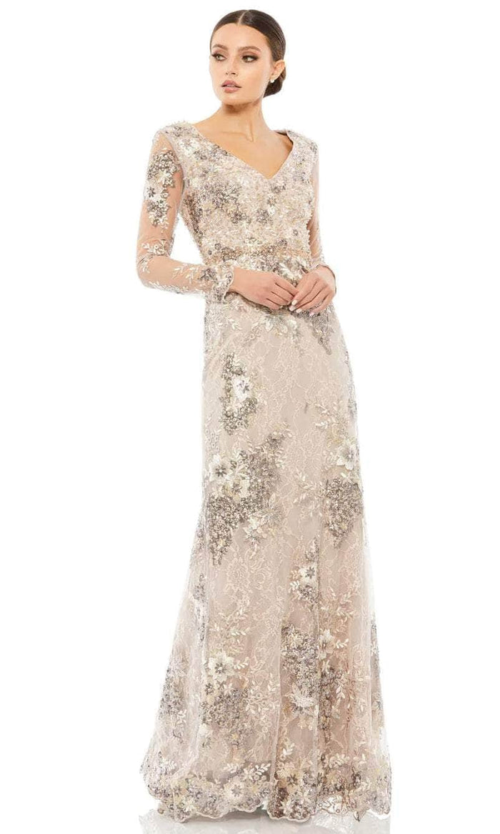 Mac Duggal - 67539 Embroidered Sheath Gown Evening Dresses 2 / Taupe