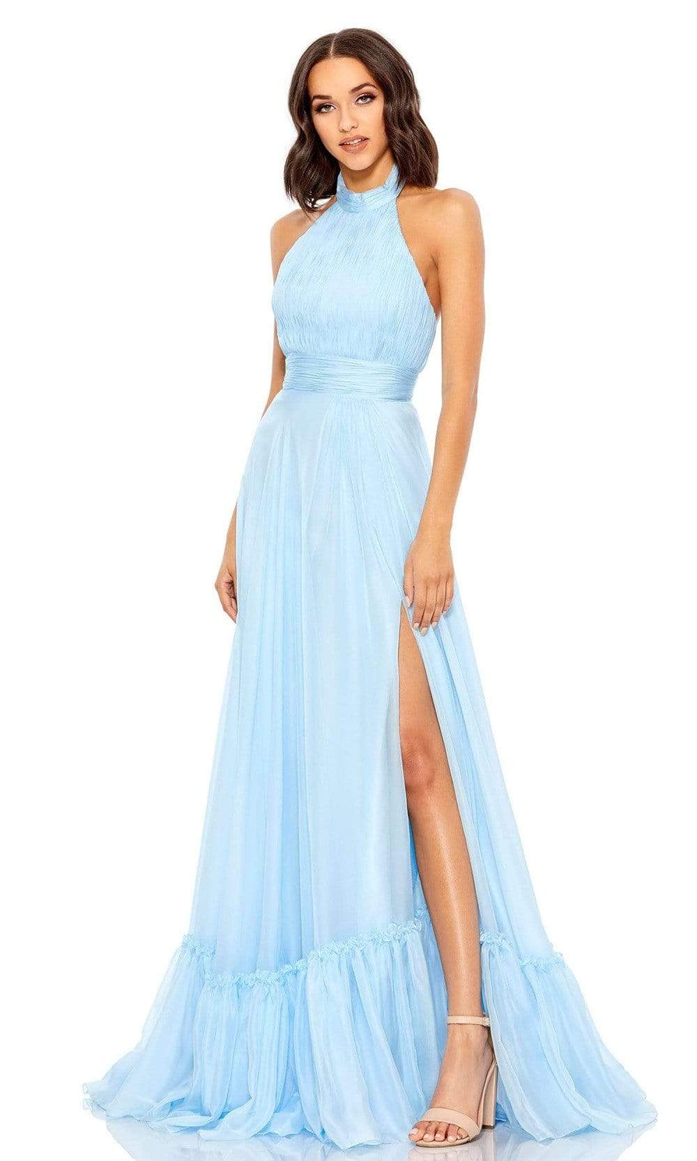 Strappy-Back Long Prom Dress with Empire Waist