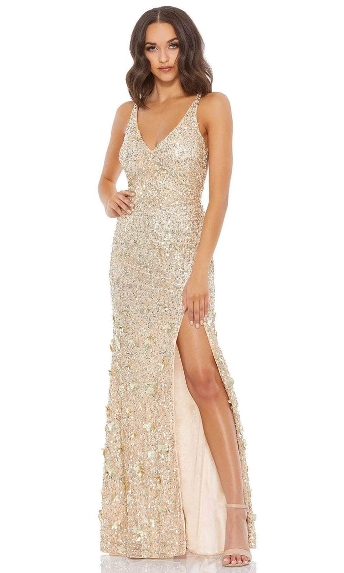 Mac Duggal 93800 - Sequined Sheath Evening Gown Prom Dresses 0 / Nude Silver