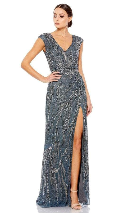 Mac Duggal - Deep V-Neck Evening Dress 5227 - 1 pc Charcoal In Size 4 Available CCSALE 4 / Charcoal