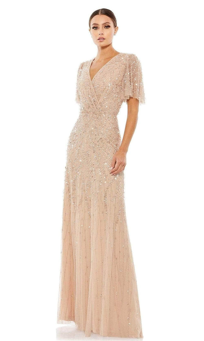 Mac Duggal - Flutter Sleeve Beaded Formal Gown 35109 - 1 pc Nude In Size 6 Available CCSALE 6 / Nude