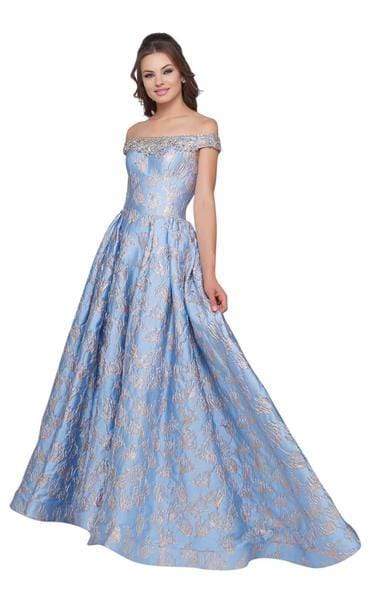 Mac Duggal - Jeweled Off Shoulder Metallic Ballgown 66782H - 1 pc Sbl In Size 12 Available CCSALE 12 / Sky Blue