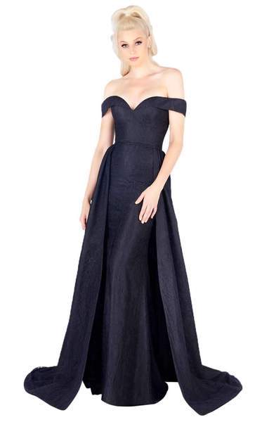 Mac Duggal - Lace Off Shoulder Long Overskirt Gown 12123L CCSALE 14 / Black