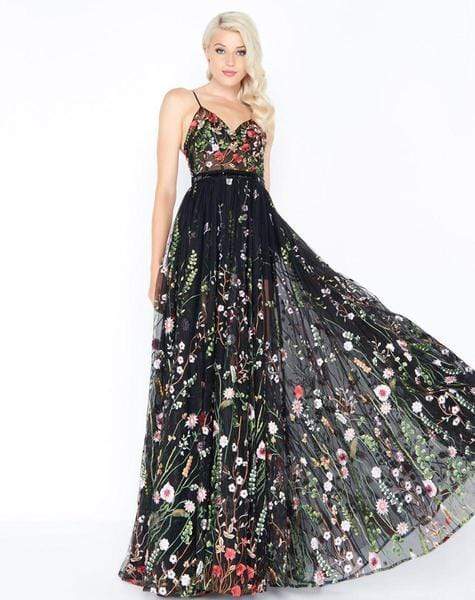 Mac Duggal - Sheer Sweetheart Floral Embroidered A-Line Gown 62989M - 1 pc Black Multi in Size 16 Available CCSALE 10 / Black Multi