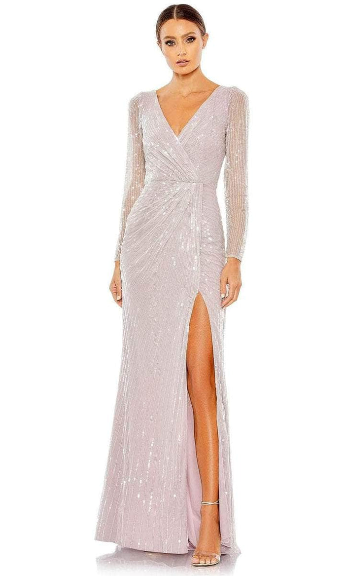 Mac Duggal - V-Neck High Slit Evening Dress 93660 - 1 pc Lavender In Size 8 Available CCSALE 8 / Lavender